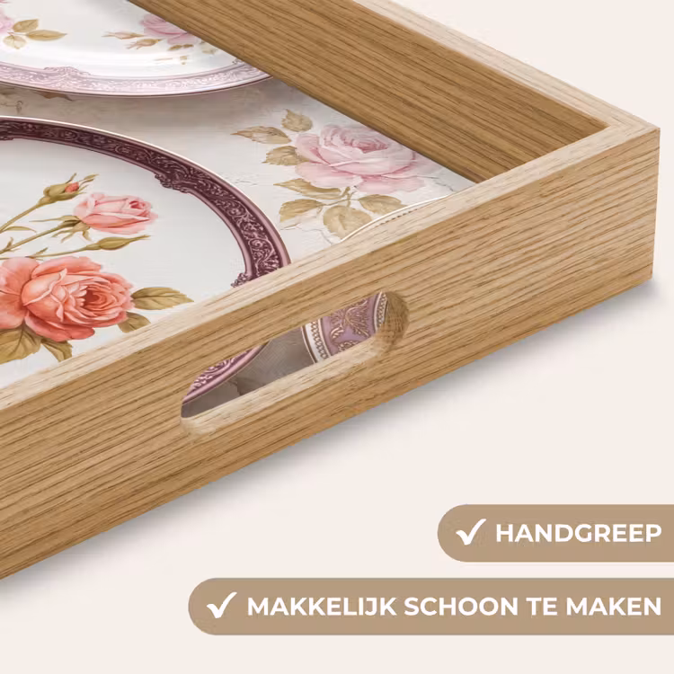 Bloemen - Patroon - Vintage - Roze - Decoratie Dienblad Rechthoek middel -USP_HandgreepNL