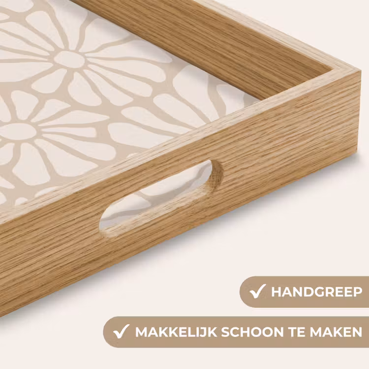 Bloemen - Print - Beige - Bruin - Minimalistisch Dienblad Rechthoek middel -USP_HandgreepNL