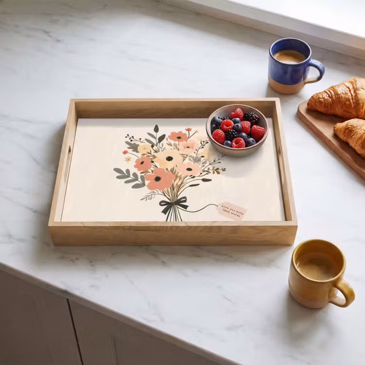Bloemen - Quote - Beige - Lint Dienblad Rechthoek middel -sfeer2