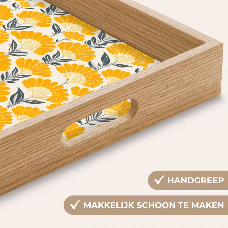 Bloemen - Retro - Botanisch - Okergeel - Grijs Dienblad Rechthoek middel 911 -USP_HandgreepNL