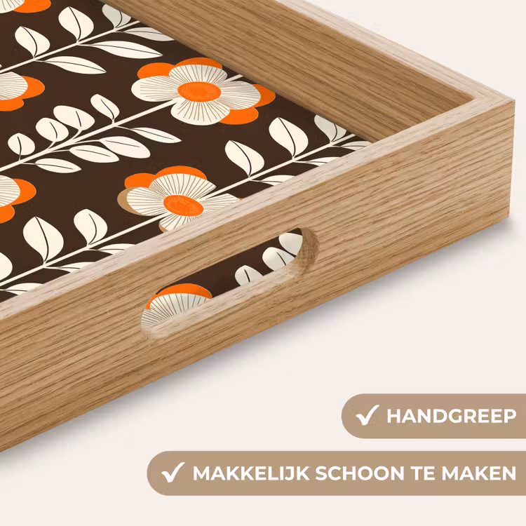 Bloemen - Retro - Bruin Dienblad Rechthoek middel 911 -USP_HandgreepNL