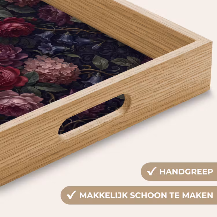 Bloemen - Rood - Klassiek - Donker - Patroon Dienblad Rechthoek middel -USP_HandgreepNL