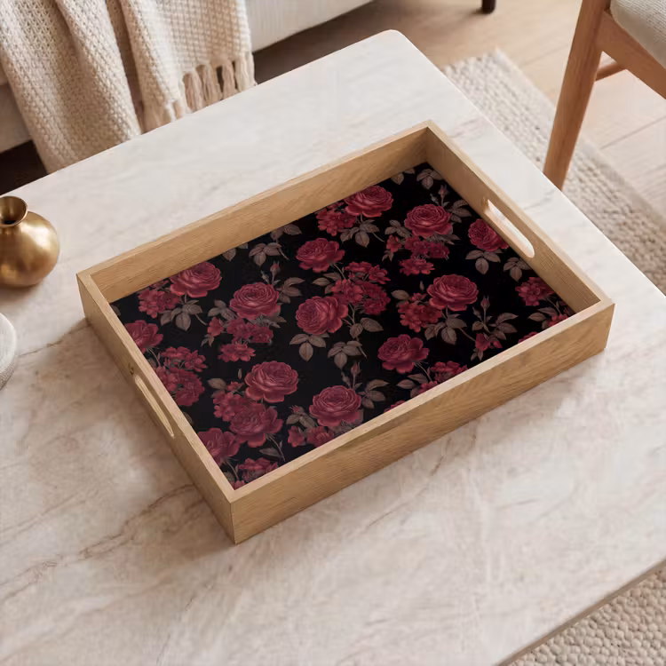 Bloemen - Roos - Patroon - Klassiek - Rood Dienblad Rechthoek middel -sfeer1