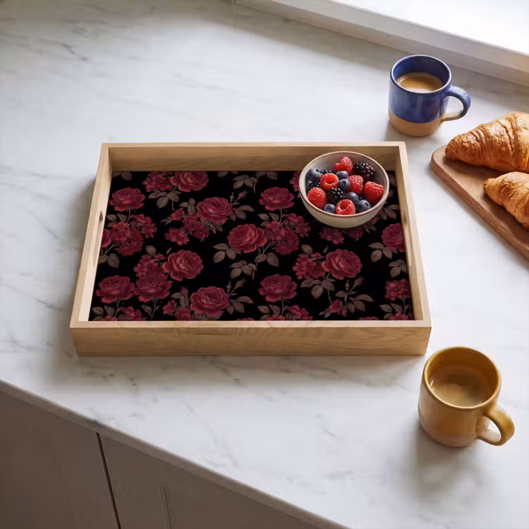 Bloemen - Roos - Patroon - Klassiek - Rood Dienblad Rechthoek middel -sfeer2