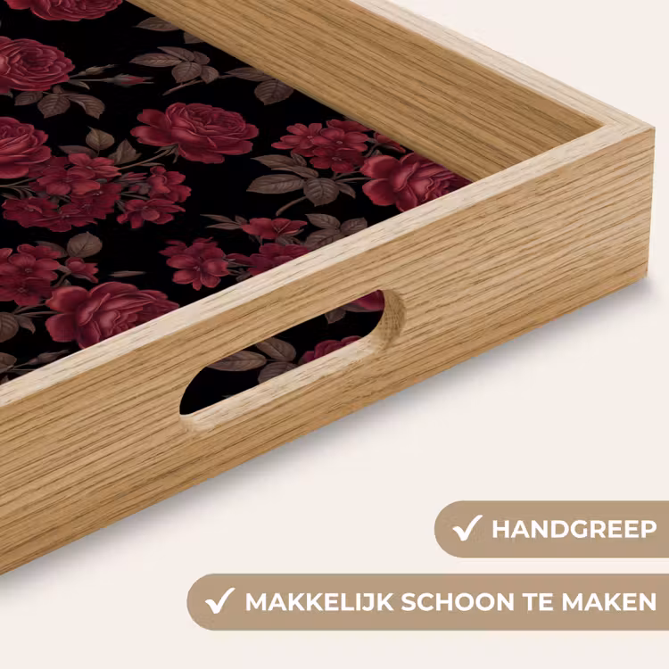 Bloemen - Roos - Patroon - Klassiek - Rood Dienblad Rechthoek middel -USP_HandgreepNL