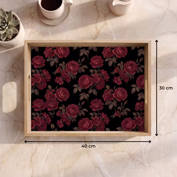 Bloemen - Roos - Patroon - Klassiek - Rood Dienblad Rechthoek middel -USP_Formaat