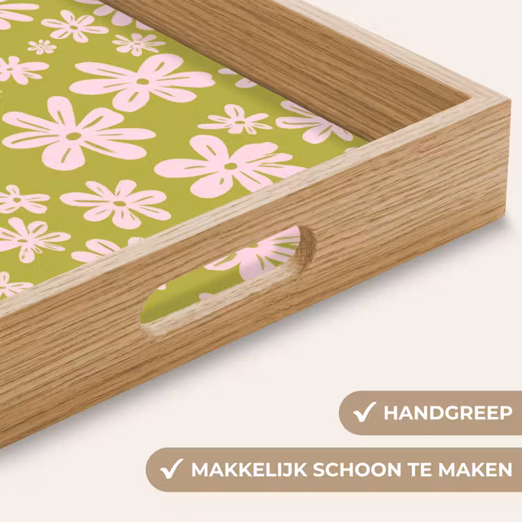 Bloemen - Roze - Getekend - Patroon Dienblad Rechthoek middel -USP_HandgreepNL