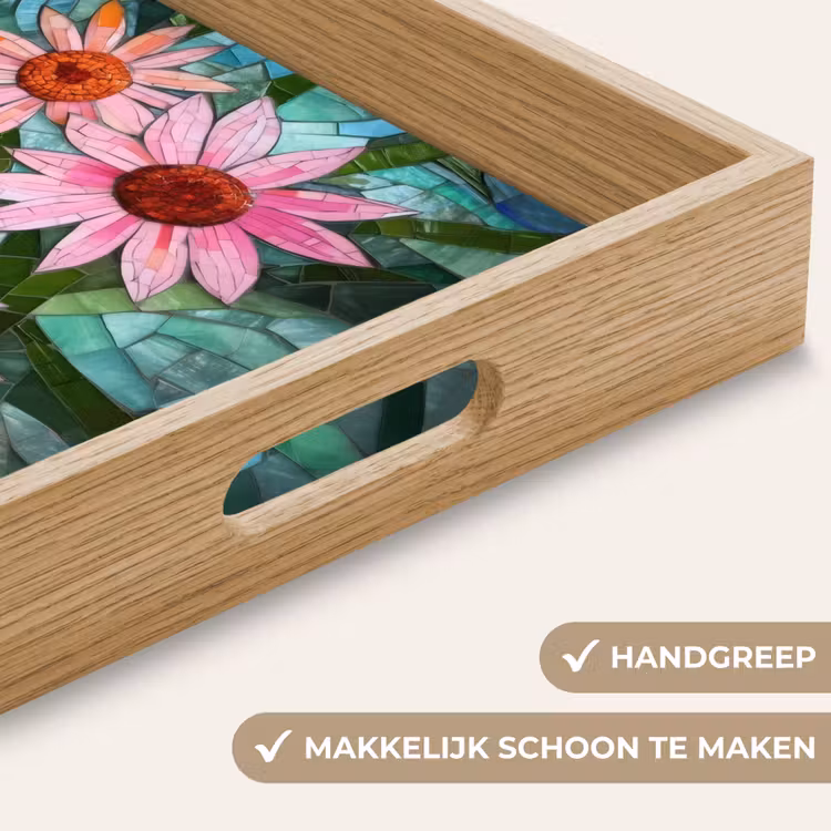 Bloemen - Roze - Glasmozaïek Dienblad Rechthoek middel -USP_HandgreepNL