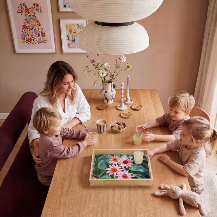 Bloemen - Roze - Glasmozaïek Dienblad Rechthoek middel -sfeer4