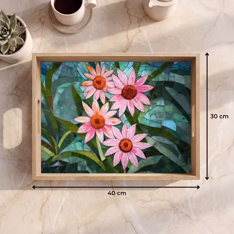Bloemen - Roze - Glasmozaïek Dienblad Rechthoek middel -USP_Formaat