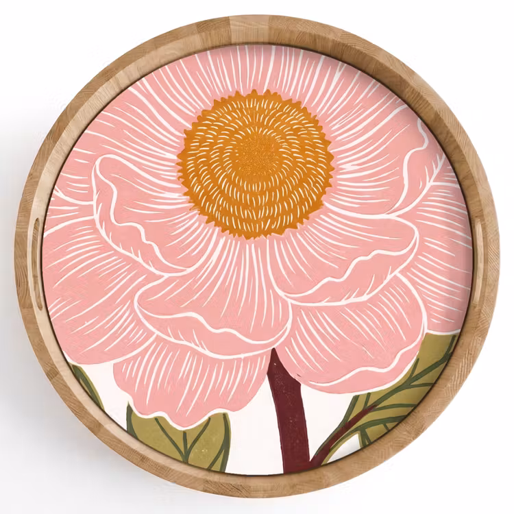 Dienblad - Bloemen - Roze - Illustratie - Bloemen - Roze - Illustratie Dienblad Rond middel