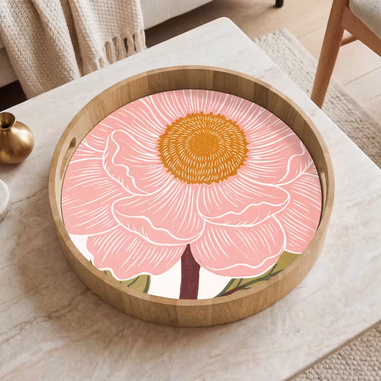 Dienblad - Bloemen - Roze - Illustratie - Bloemen - Roze - Illustratie Dienblad Rond middel