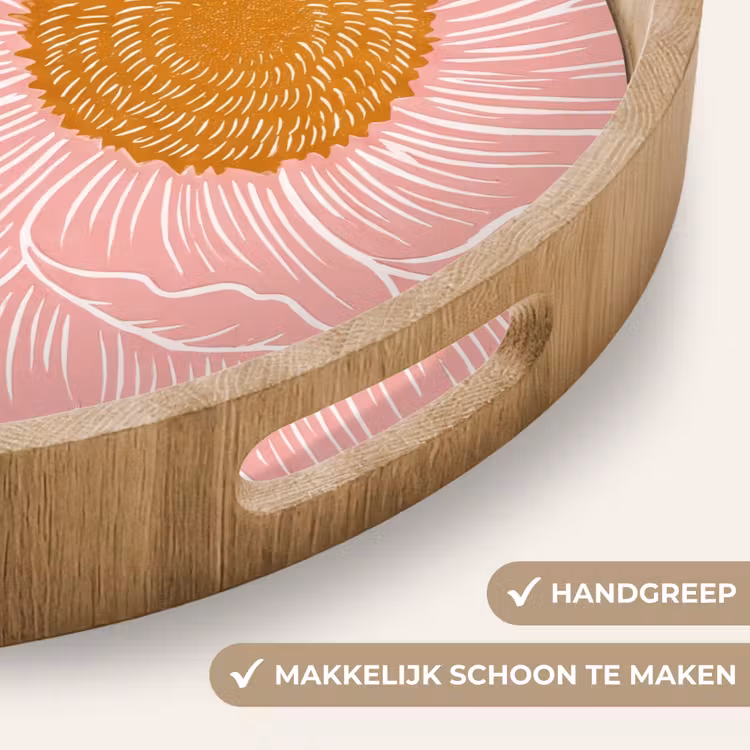 Dienblad - Bloemen - Roze - Illustratie - Bloemen - Roze - Illustratie Dienblad Rond middel