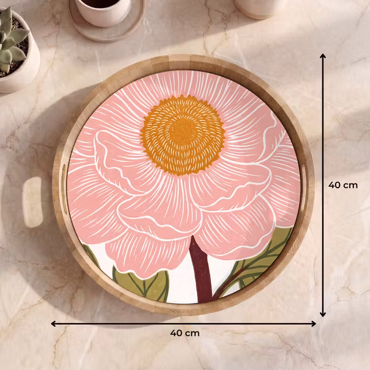Dienblad - Bloemen - Roze - Illustratie - Bloemen - Roze - Illustratie Dienblad Rond middel