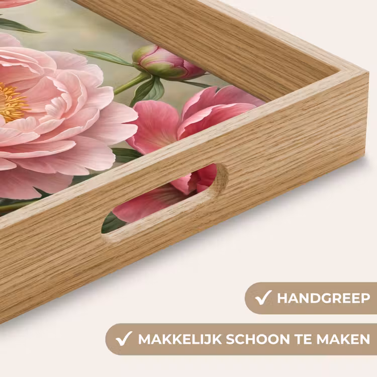 Bloemen - Roze - Klassiek - Gedetailleerd - Natuur Dienblad Rechthoek middel -USP_HandgreepNL