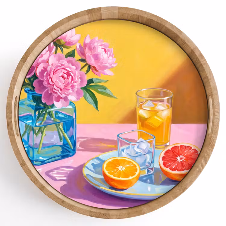 Dienblad - Bloemen - Roze - Modern - Bloemen - Roze - Modern Dienblad Rond middel