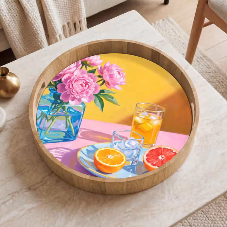 Dienblad - Bloemen - Roze - Modern - Bloemen - Roze - Modern Dienblad Rond middel