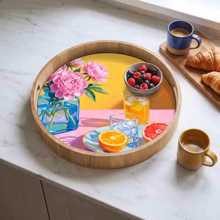 Dienblad - Bloemen - Roze - Modern - Bloemen - Roze - Modern Dienblad Rond middel