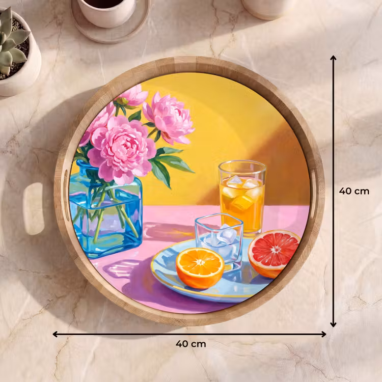 Dienblad - Bloemen - Roze - Modern - Bloemen - Roze - Modern Dienblad Rond middel