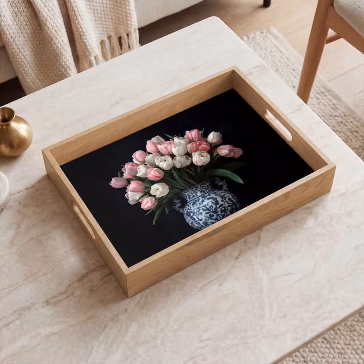 Bloemen - Roze - Tulpen - Vaas Dienblad Rechthoek middel -sfeer1