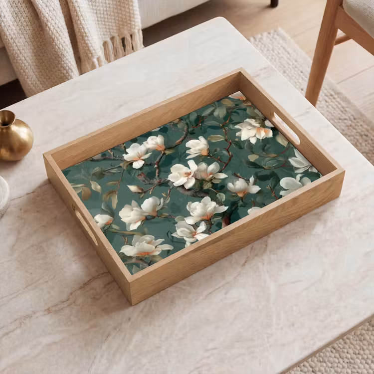 Bloemen - Takken - Wit - Klassiek Dienblad Rechthoek middel -sfeer1