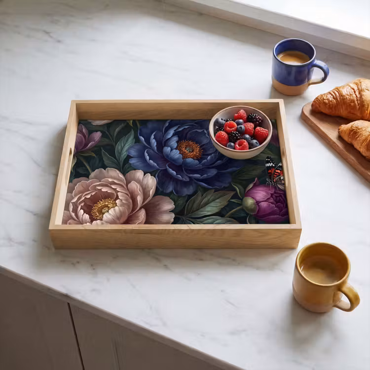 Bloemen - Vlinder - Natuur - Modern - Paars Dienblad Rechthoek middel -sfeer2