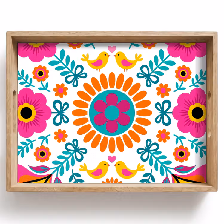 Bloemen - Vogel - Patroon - Kleurrijk - Modern Dienblad Rechthoek middel -z3d_shopping
