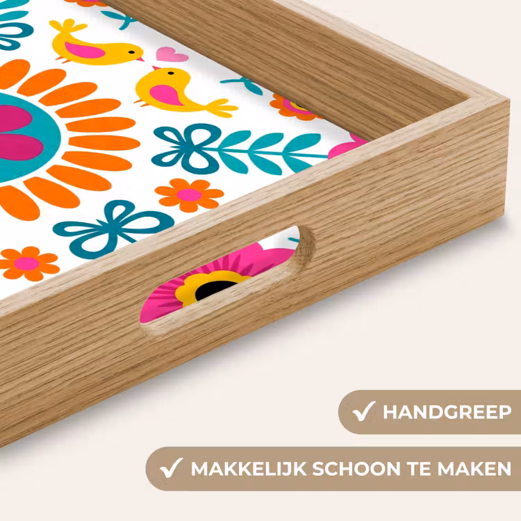 Bloemen - Vogel - Patroon - Kleurrijk - Modern Dienblad Rechthoek middel -USP_HandgreepNL