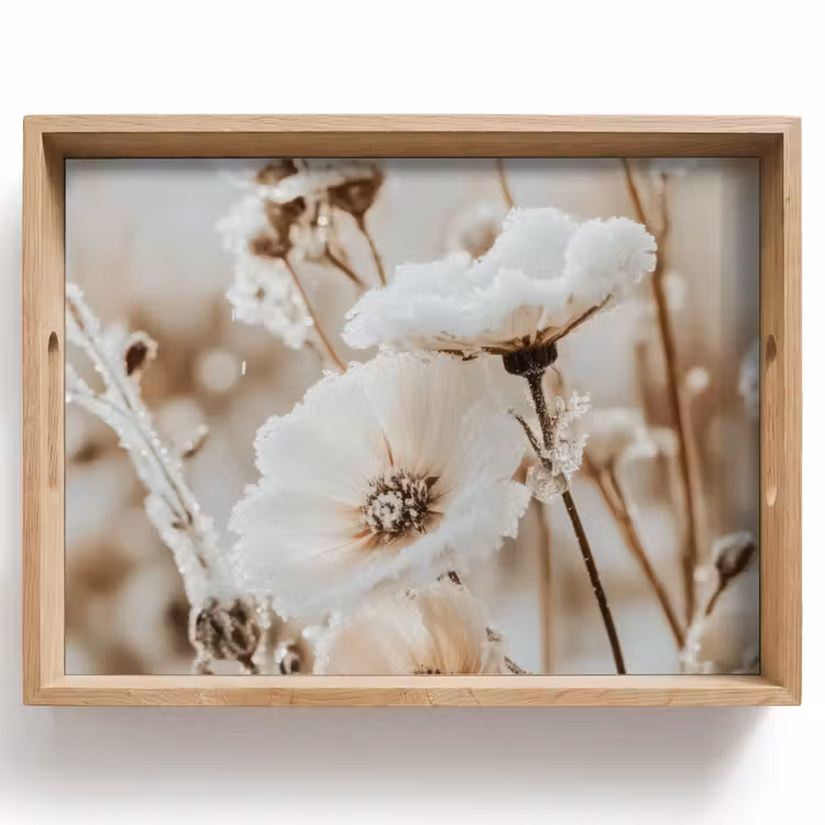 Bloemen - Winter - Wit - Sneeuw - Beige Dienblad Rechthoek middel -z3d_shopping