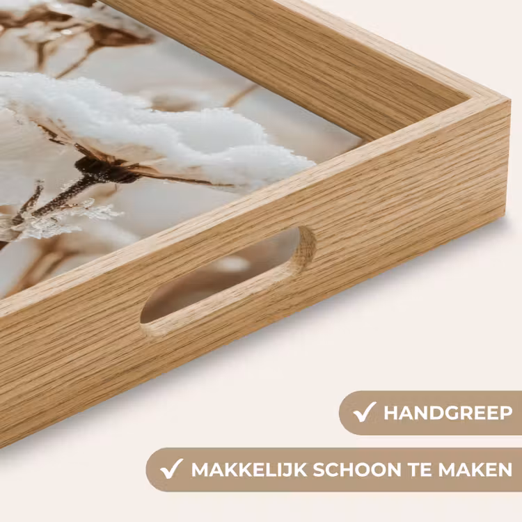 Bloemen - Winter - Wit - Sneeuw - Beige Dienblad Rechthoek middel -USP_HandgreepNL
