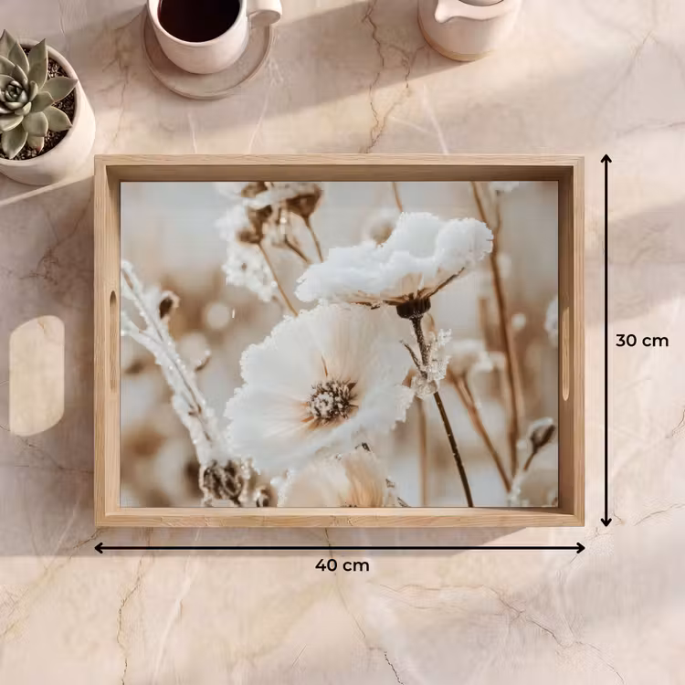 Bloemen - Winter - Wit - Sneeuw - Beige Dienblad Rechthoek middel -USP_Formaat