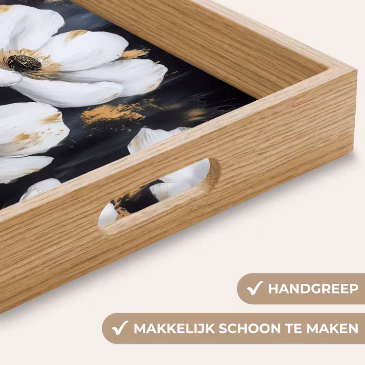 Bloemen - Wit - Abstract Dienblad Rechthoek middel -USP_HandgreepNL