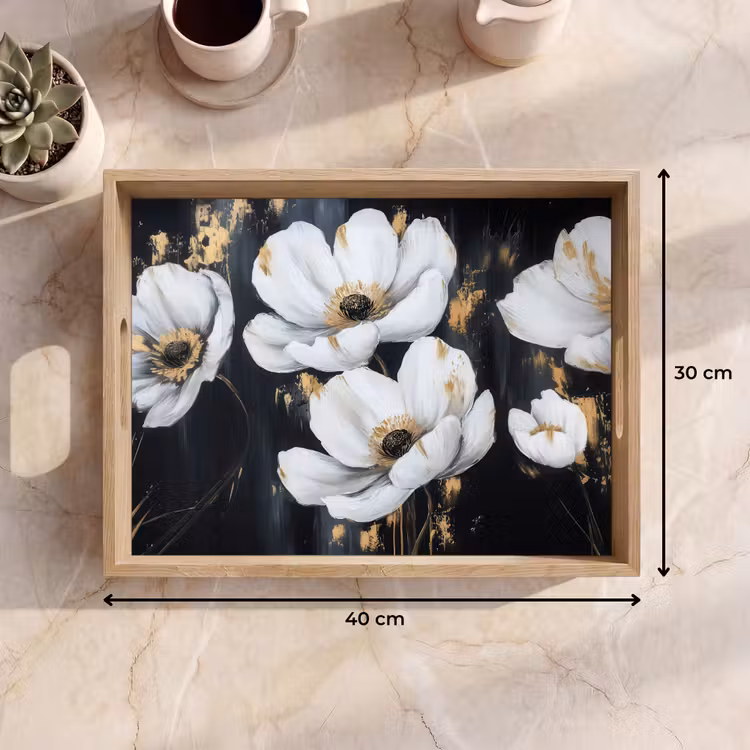 Bloemen - Wit - Abstract Dienblad Rechthoek middel -USP_Formaat