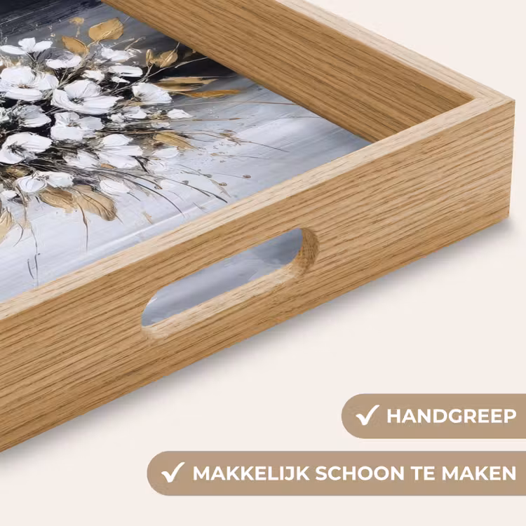 Bloemen - Wit - Vaas - Abstract Dienblad Rechthoek middel -USP_HandgreepNL
