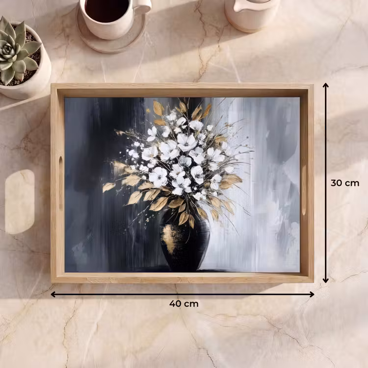 Bloemen - Wit - Vaas - Abstract Dienblad Rechthoek middel -USP_Formaat