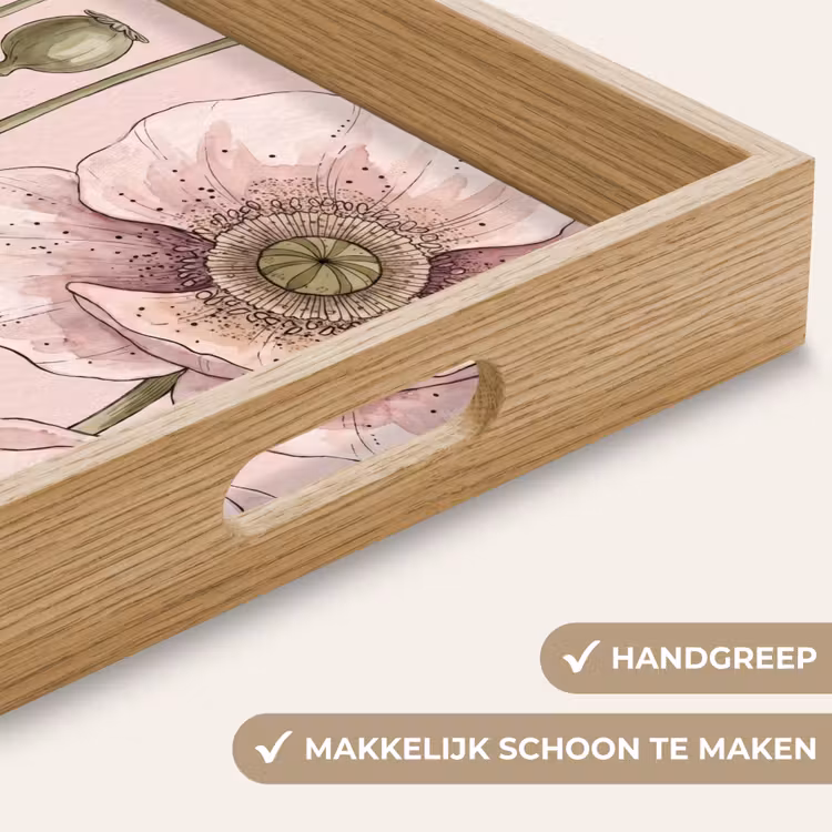Bloemen - Zomer - Natuur - Aquarel - Roze Dienblad Rechthoek middel -USP_HandgreepNL