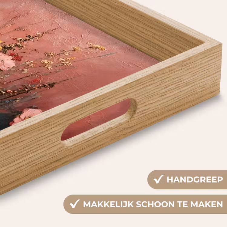 Bloemenboeket - Fijne details - Roze Dienblad Rechthoek middel -USP_HandgreepNL