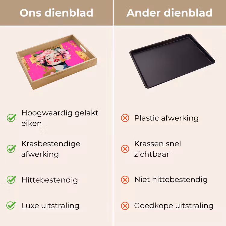 Bloemenkroon - Goud - Vrouw - Portret Dienblad Rechthoek middel -USP_VergelijkingNL