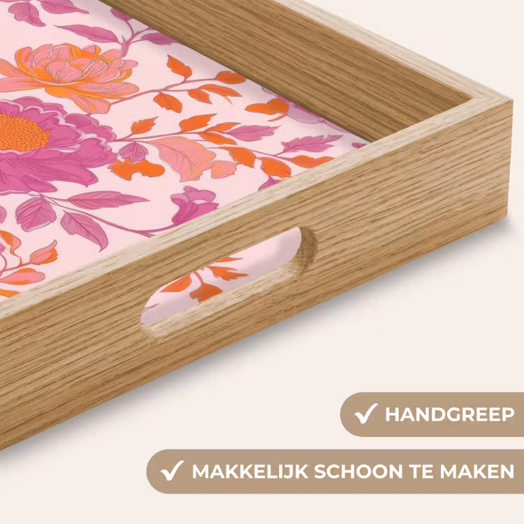 Bloemenpatroon - Roze - Oranje - Bloemen Dienblad Rechthoek middel -USP_HandgreepNL
