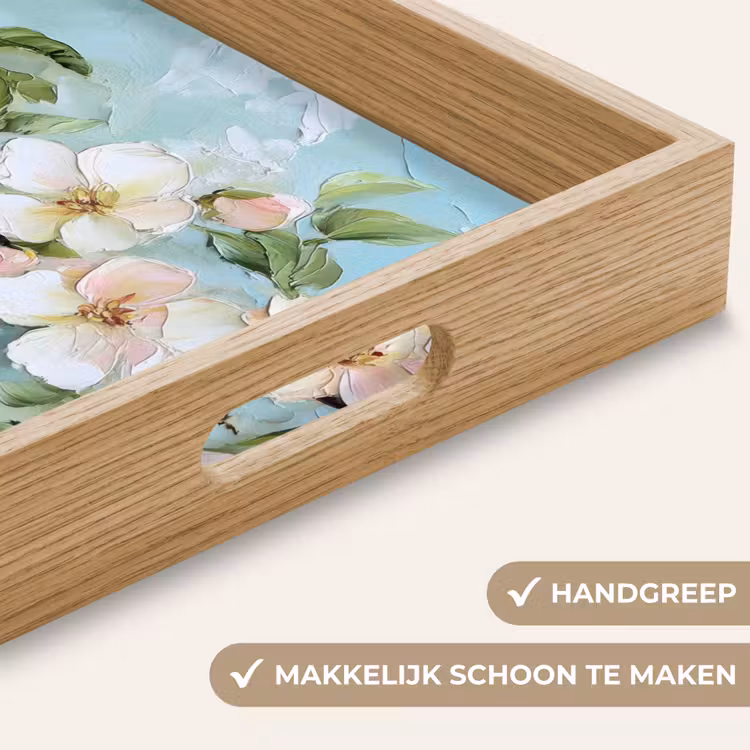 Bloesem - Bladeren - Lichtblauw Dienblad Rechthoek middel -USP_HandgreepNL