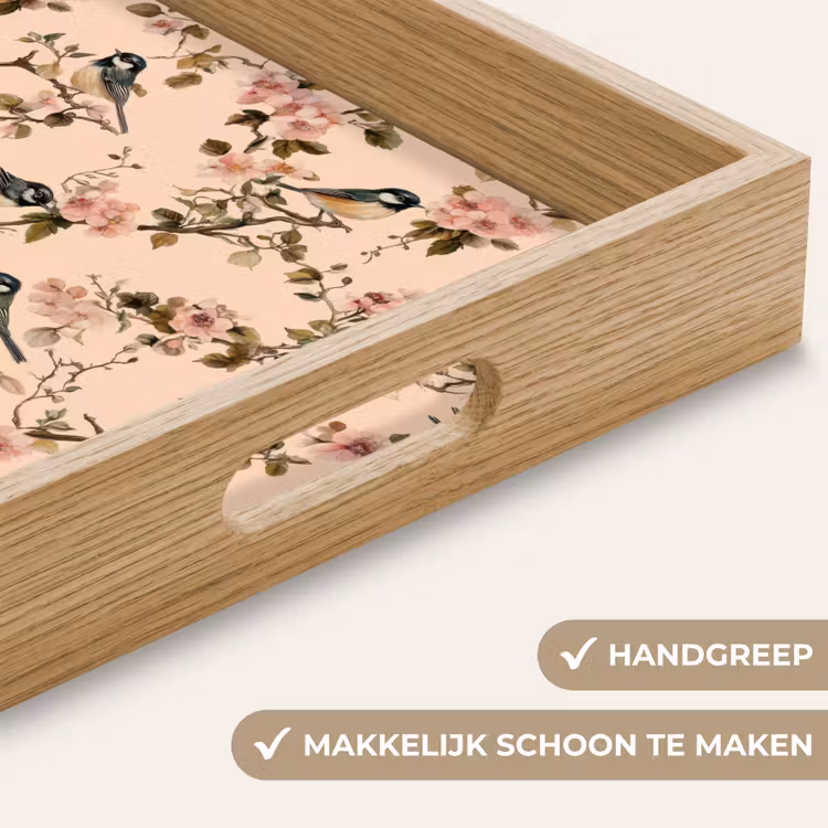 Bloesem - Koolmees - Roze Dienblad Rechthoek middel 911 -USP_HandgreepNL