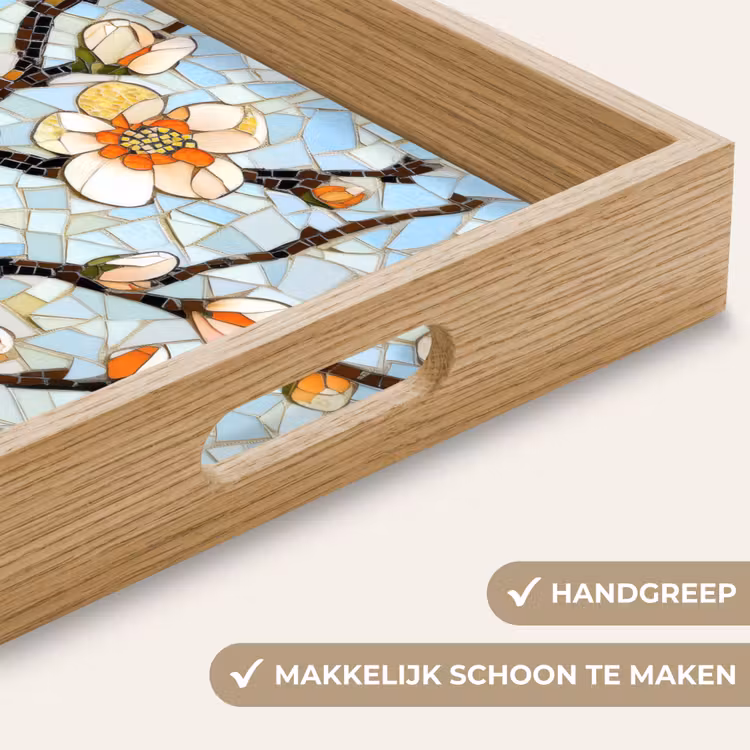 Bloesems - Wit - Mozaïek - Tak Dienblad Rechthoek middel -USP_HandgreepNL