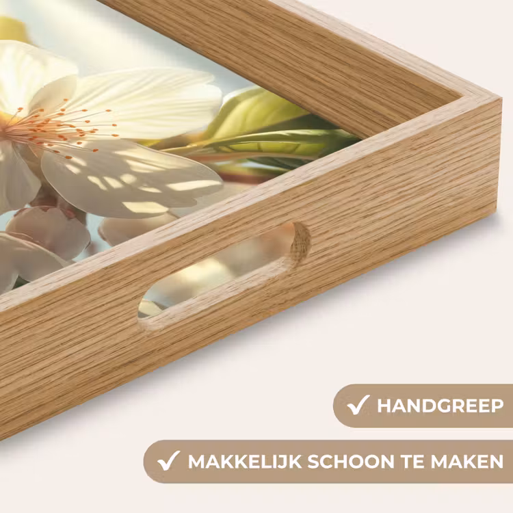 Bloesems - Wit - Zonnestralen - Bloemblaadjes Dienblad Rechthoek middel -USP_HandgreepNL