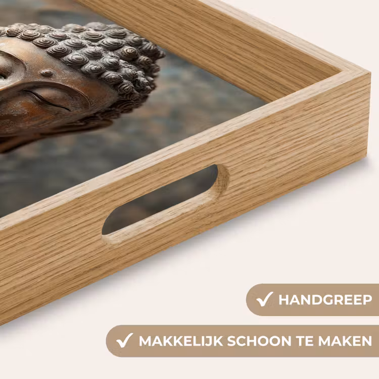 Boedha - Beeld - Bruin - Rust Dienblad Rechthoek middel -USP_HandgreepNL