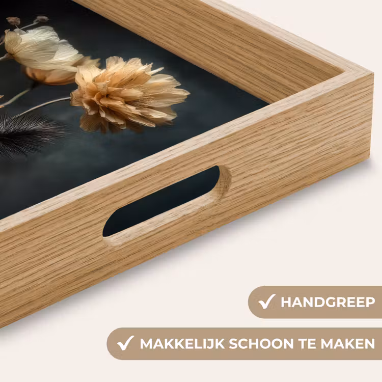 Boeket - Bloemen - Licht - Zwart Dienblad Rechthoek middel -USP_HandgreepNL