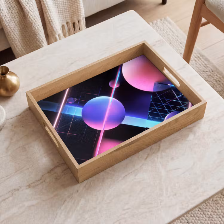 Bollen - Neon - Lijnen - Roze Dienblad Rechthoek middel -sfeer1