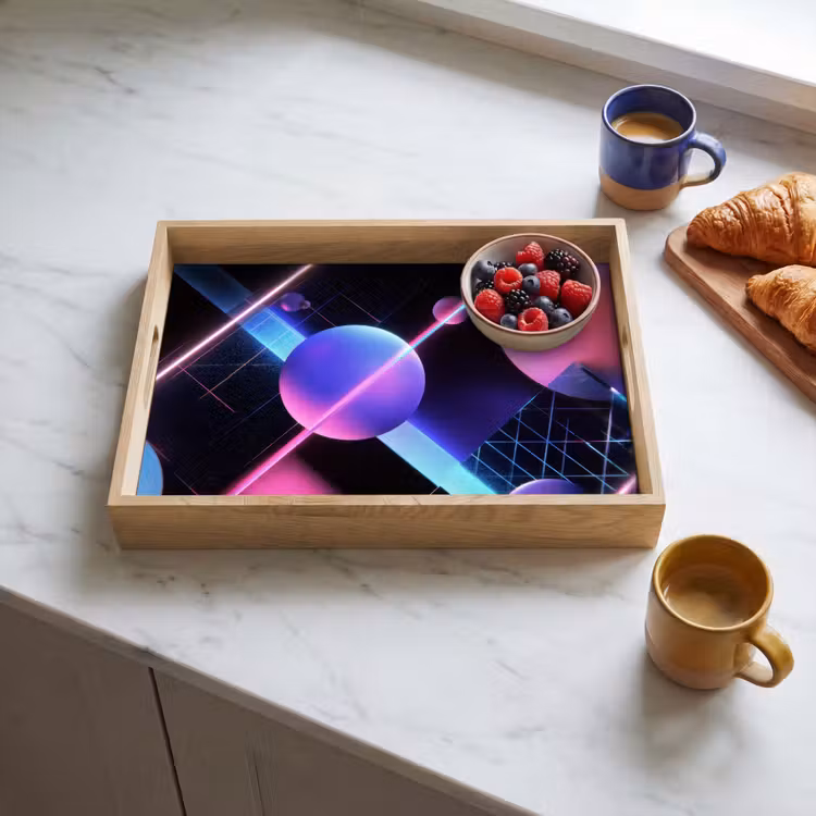 Bollen - Neon - Lijnen - Roze Dienblad Rechthoek middel -sfeer2