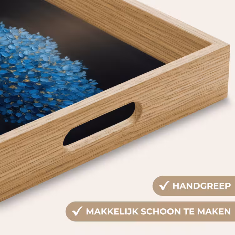 Boom - Blauw - Bladeren - Penseelstreken Dienblad Rechthoek middel -USP_HandgreepNL