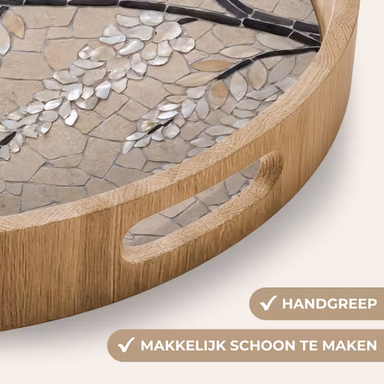Boom - Bloemen - Mozaïek - Kunst - Wit Dienblad Rond middel -USP_HandgreepNL