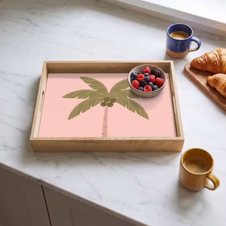 Boom - Palm - Natuur - Illustratie - Roze Dienblad Rechthoek middel -sfeer2